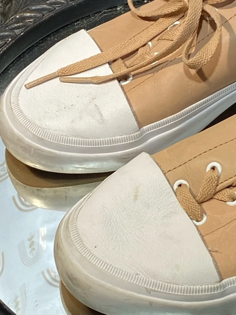 Sperry Women's Tan Canvas Lace-Up Sneakers with White Toe